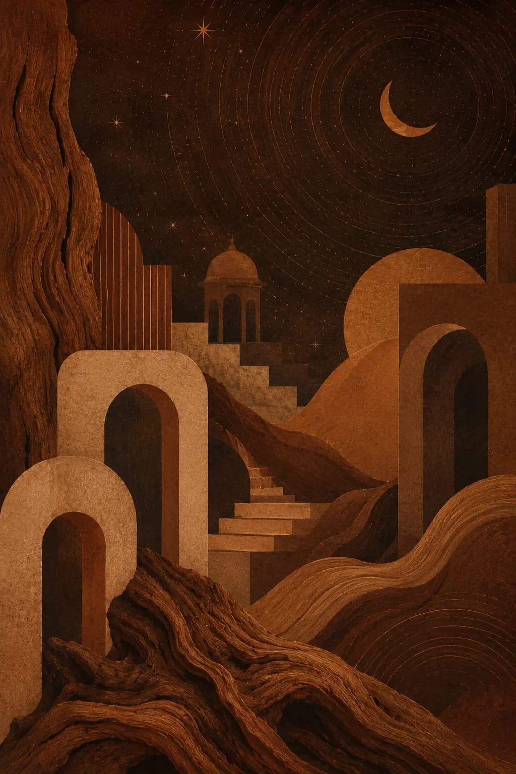 Woody packaging artwork — Sandalwood · Cedar · Vetiver